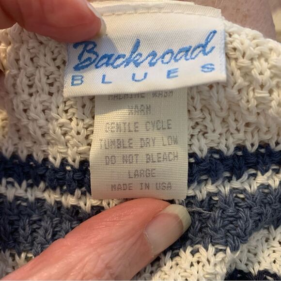 Woven Sweater Vest, Cream & Blue Striped, VTG Backroad Blues Women's Large - Picture 4 of 8